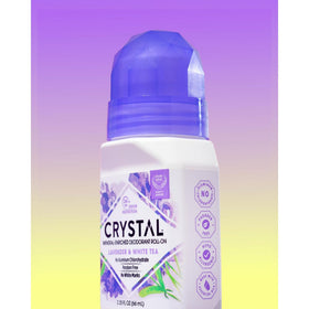 Close-up of Crystal Essence Lavender & White Tea Deodorant Roll-On applicator