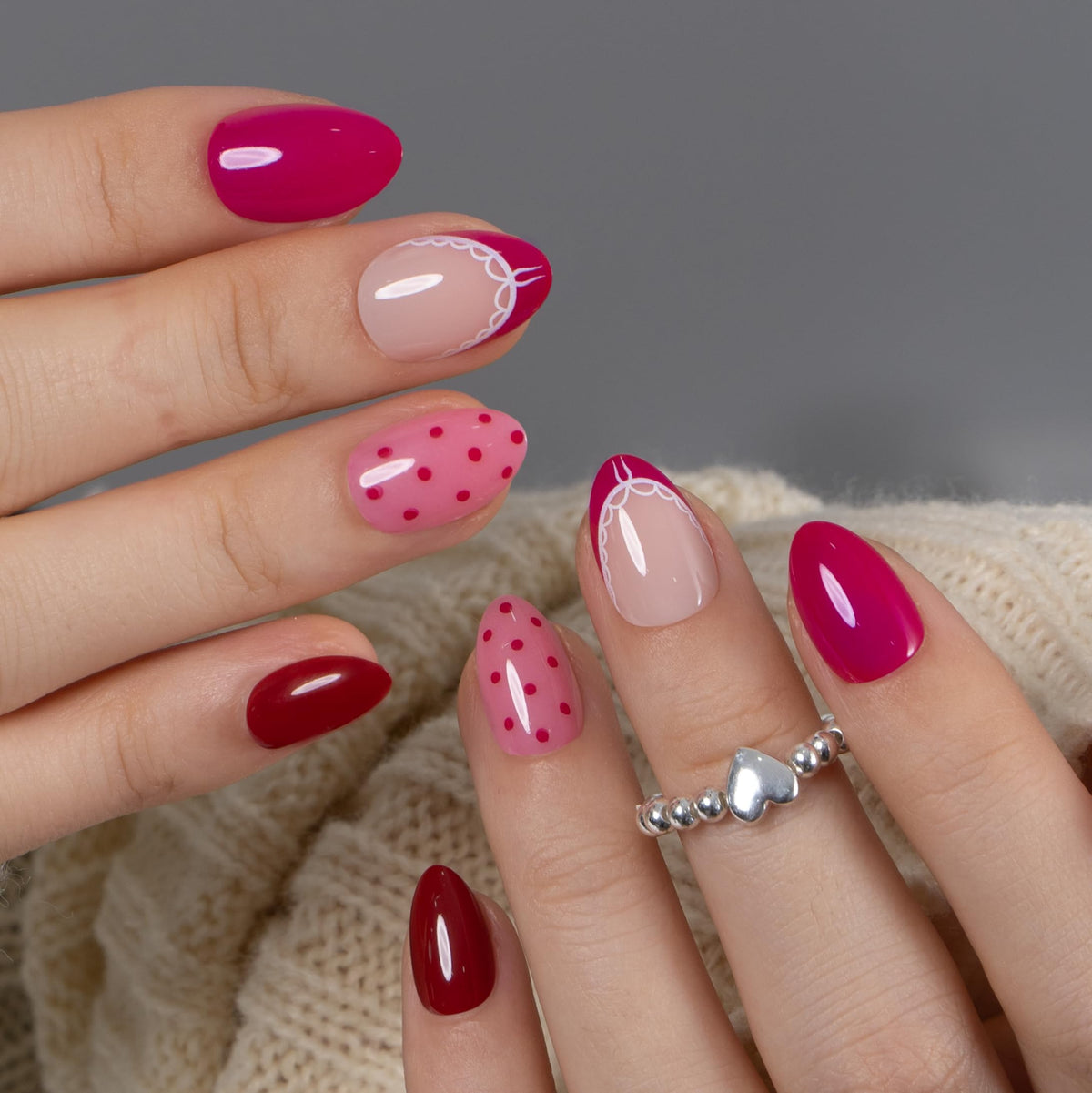 Close-up of CurvLife Cherry Wild Red press on nails