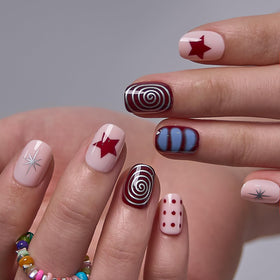 Close-up of CurvLife Extra Short Square Press On Nails glossy finish