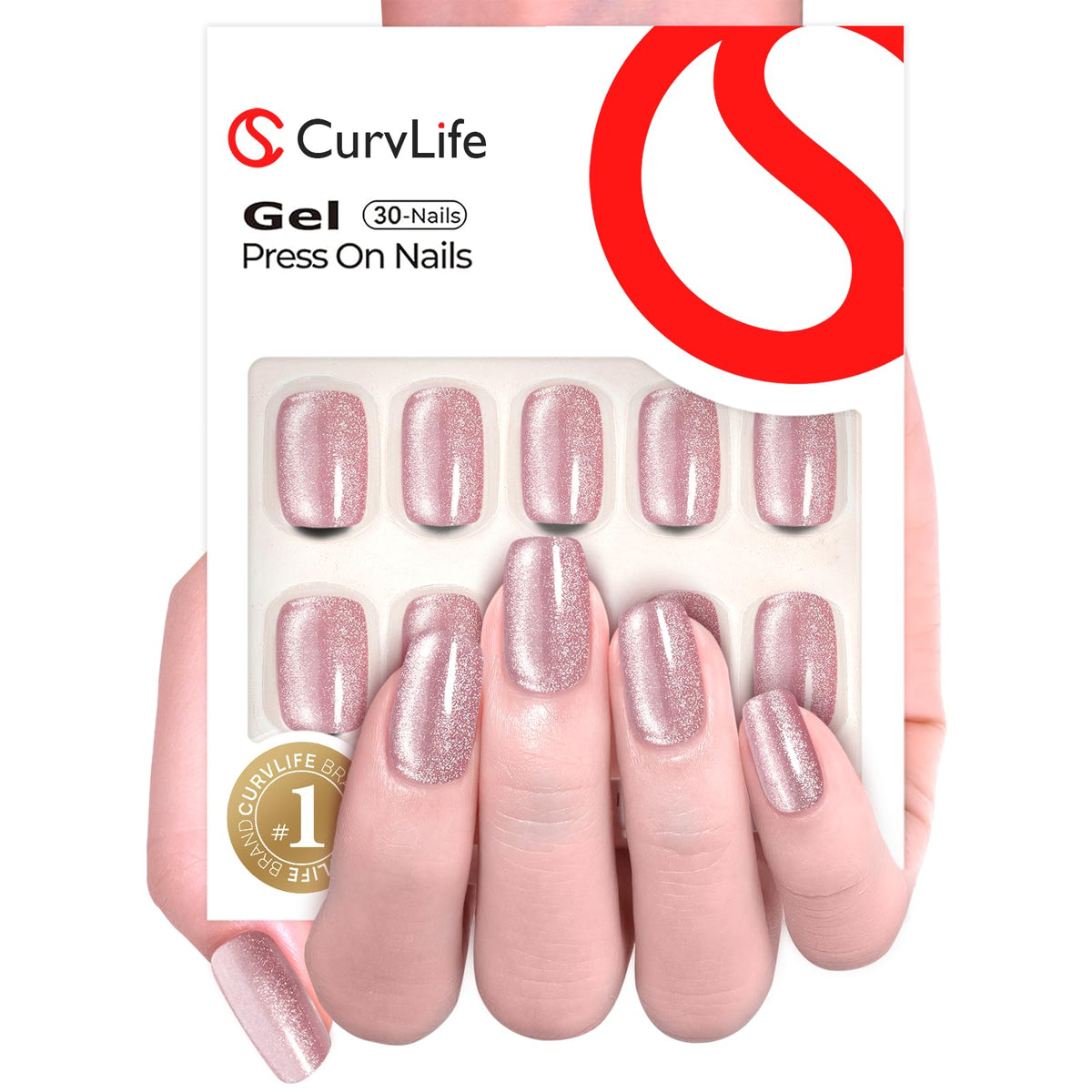 Close-up of CurvLife Galaxy Mirror Pink nails showing gel finish