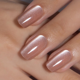 Close-up of CurvLife glossy nude press on nails showing texture