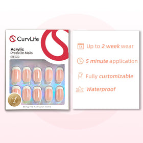 Close-up of CurvLife Medium Square French Tip Press On Nails showing cuticle line