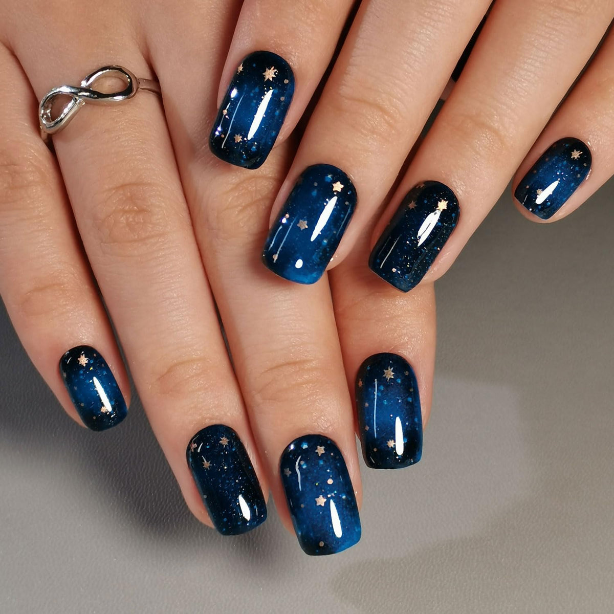 Close-up of CurvLife press on nails showcasing the gel finish