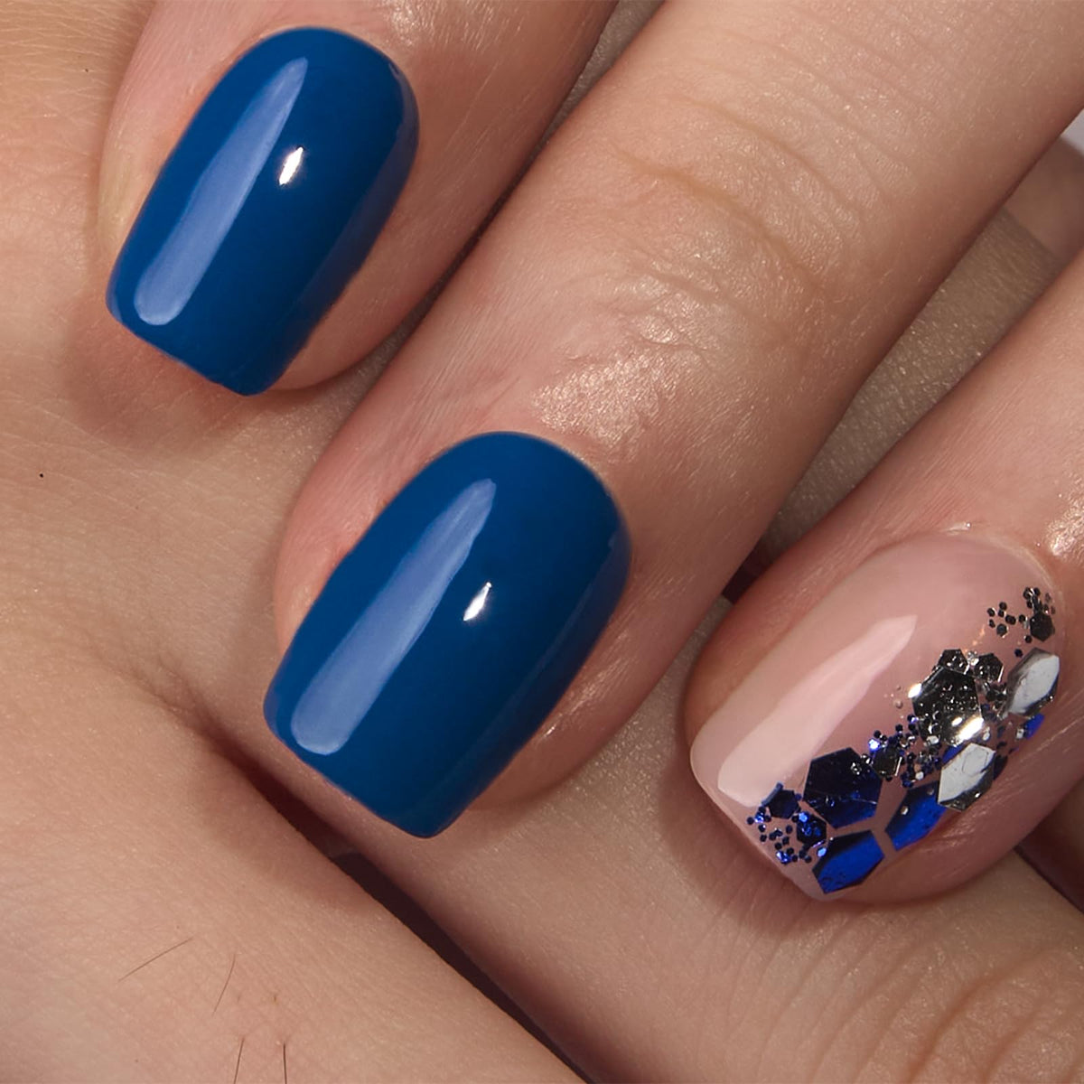 Close-up of CurvLife press on nails showing soft gel finish