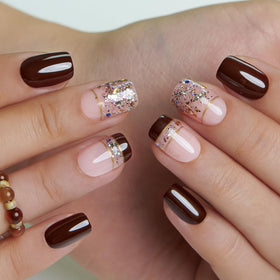 Close-up of CurvLife press on nails with a natural look