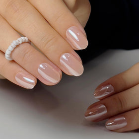 Close-up of CurvLife Short Oval Press On Nails showing glossy finish