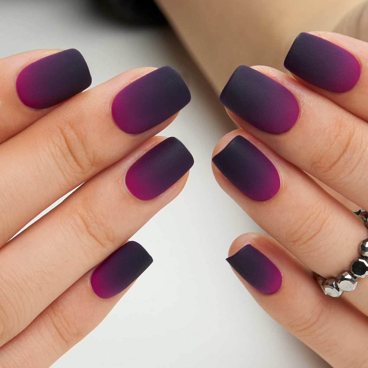Close-up of CurvLife Short Square Ombre Press On Nails showing gel finish