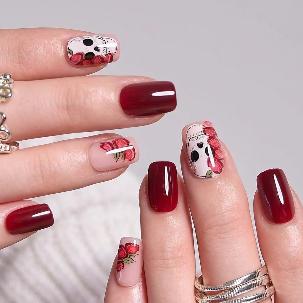 Close-up of CurvLife Short Square Press On Nails showing gel finish