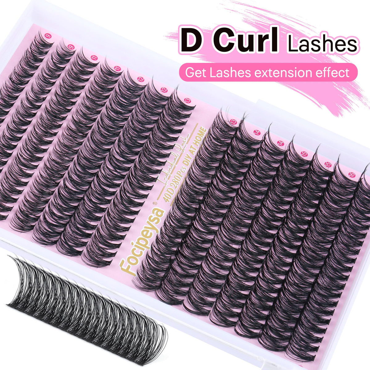 Close-up of D Curl 40D individual lashes in the kit