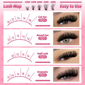 Close-up of D Curl fluffy cluster lashes in Eefofnn kit
