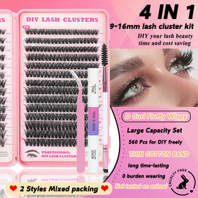 Close-up of D Curl lash clusters in the kit