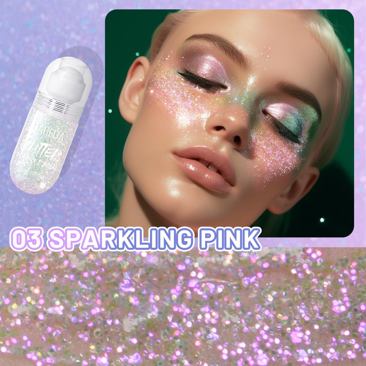 Close-up of DAGEDA Sparkling Pink Body Glitter Gel applicator