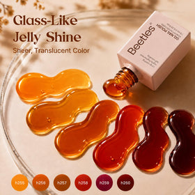Close-up of dark red jelly gel nail polish from Beetles