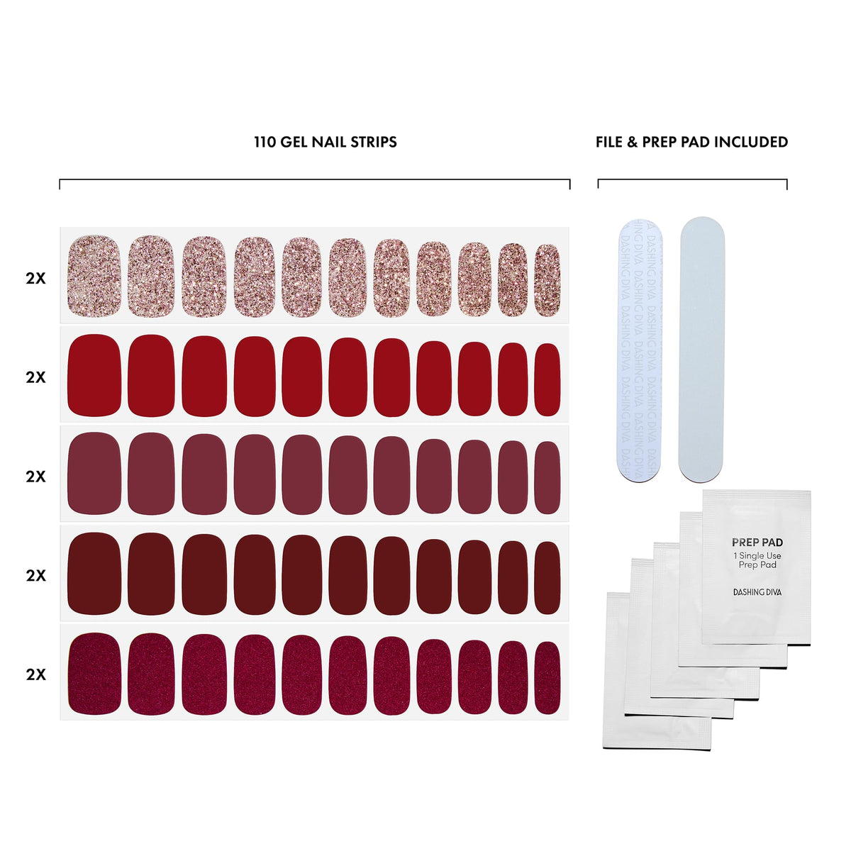 Close-up of Dashing Diva nail strips in red shades