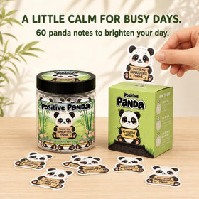 Close-up of DEARMINE Positive Panda Jar with panda artwork