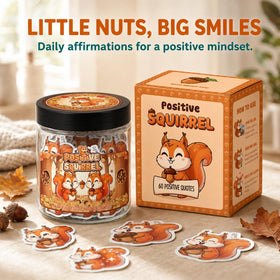 Close-up of DEARMINE Positive Squirrel Jar showing cute squirrel design