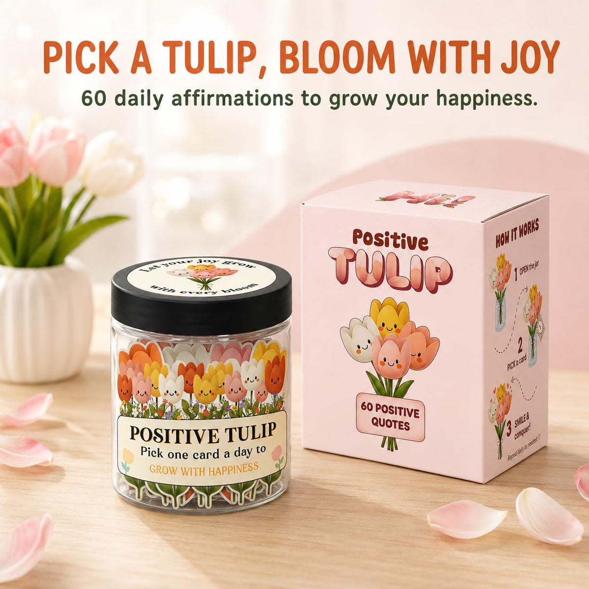 Close-up of DEARMINE Positive Tulip Jar showing tulip design