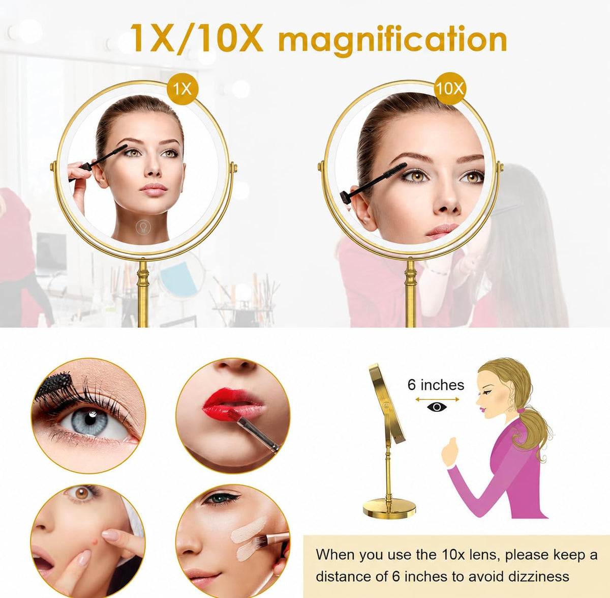 Close-up of DEIOVWXS Makeup Mirror LED light settings