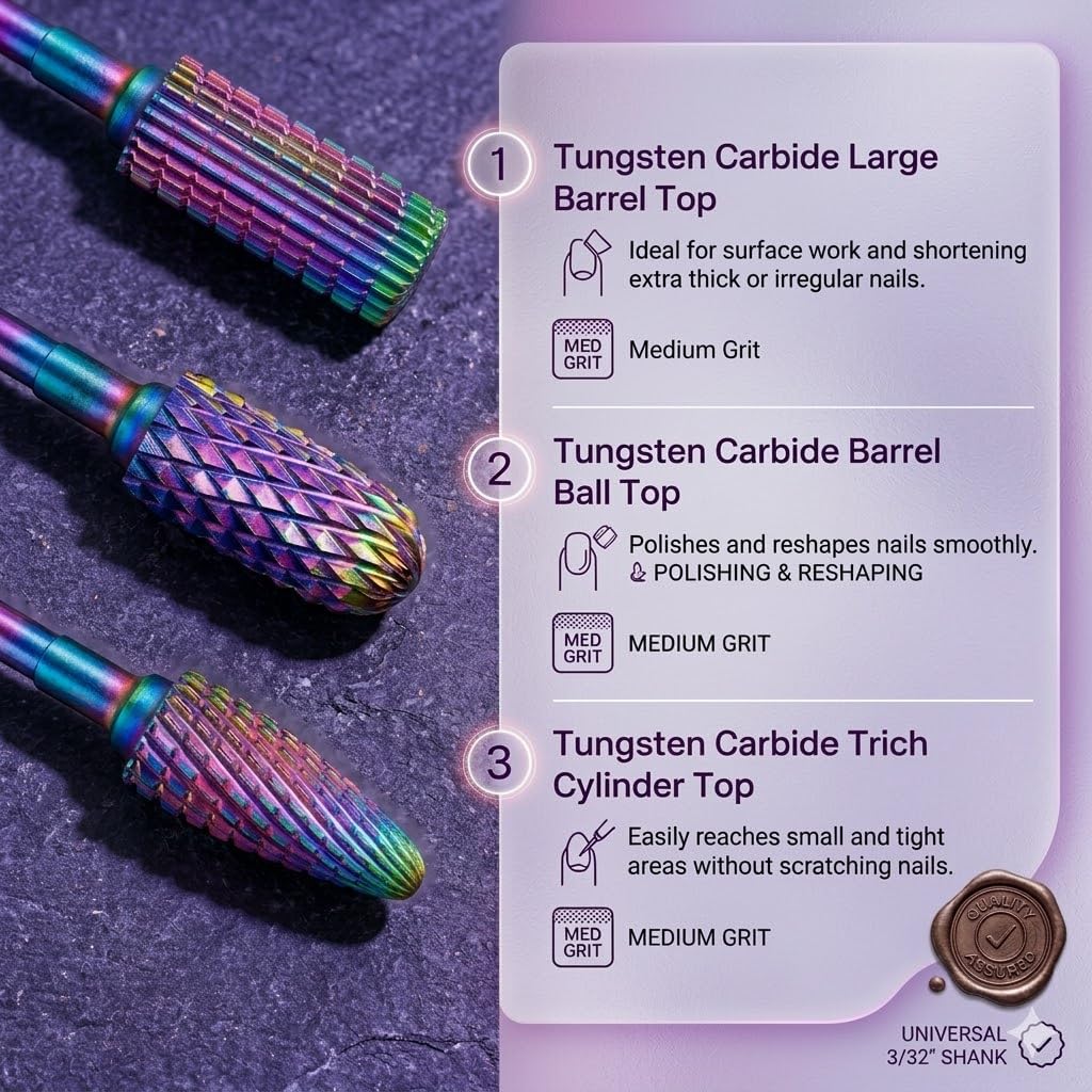 Close-up of Depvko ceramic nail drill bits in storage case