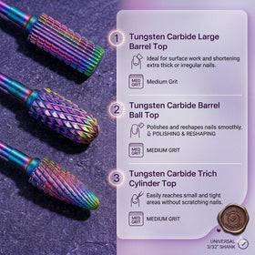Close-up of Depvko ceramic nail drill bits in storage case