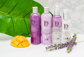 Close-up of Design Essentials Agave & Lavender Shampoo label