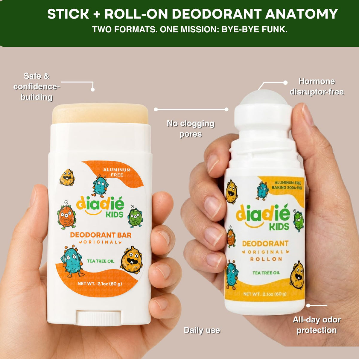 Close-up of DIADIÉ kids roll-on deodorant