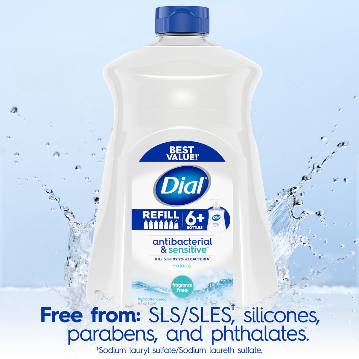 Close-up of Dial Antibacterial Liquid Hand Soap bottle