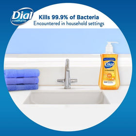 Close-up of Dial Antimicrobial Liquid Soap pump dispenser