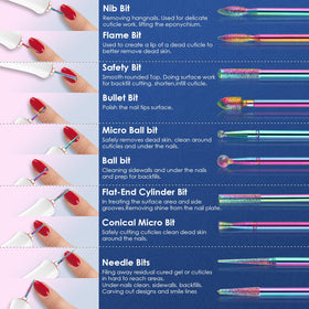 Close-up of diamond nail drill bits in the set