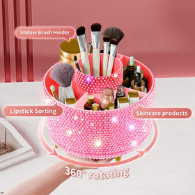 close-up of diamond-wrapped surface of fanado makeup organizer