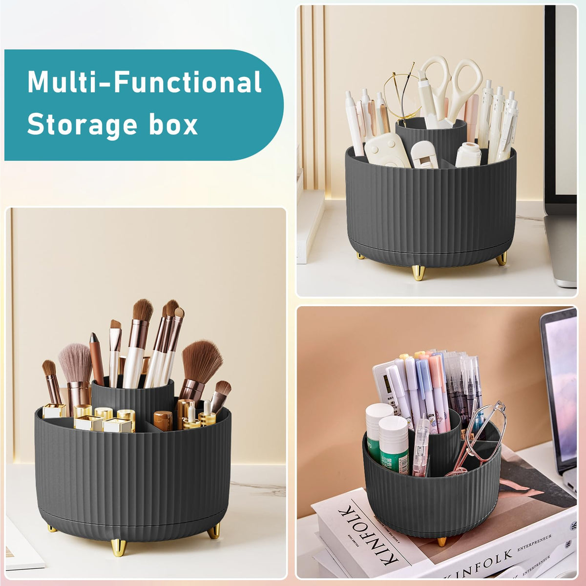 Close-up of Diesisa 360° Rotating Makeup Brush Organizer base