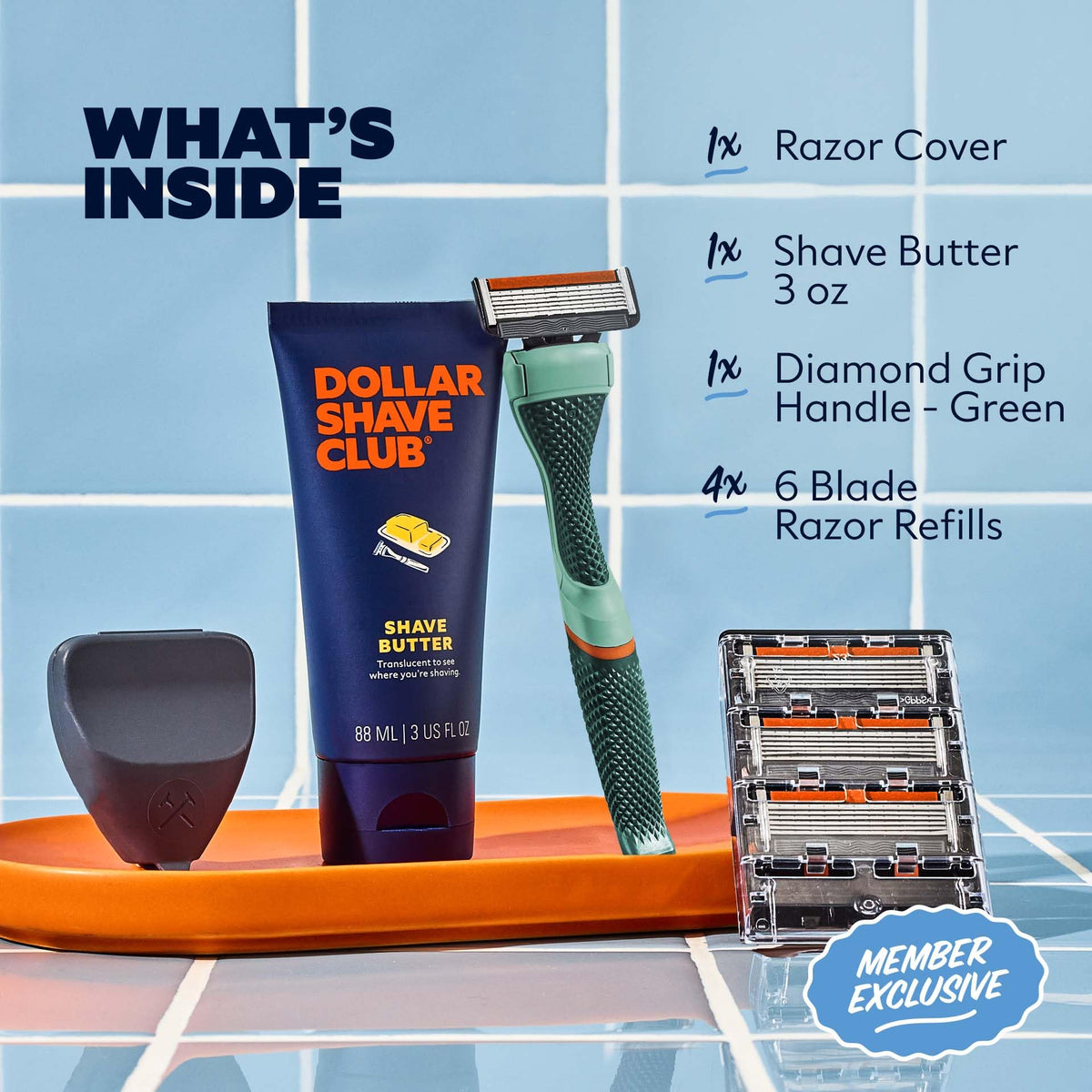 Close-up of Dollar Shave Club 6 Blade Razor with precision trimmer