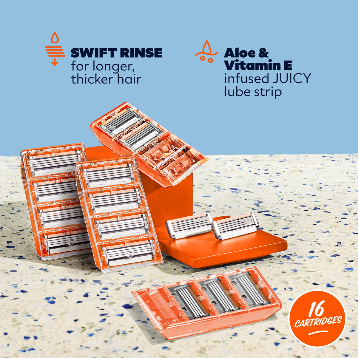 Close-up of Dollar Shave Club razor blades