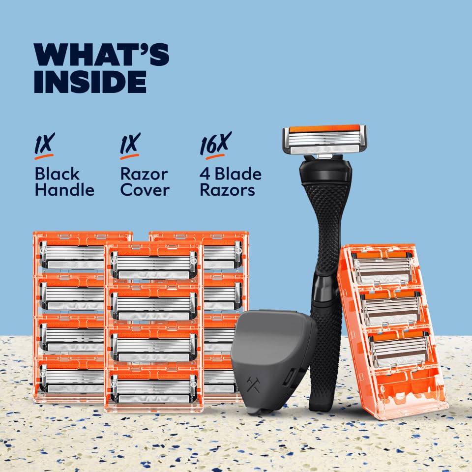 Close-up of Dollar Shave Club razor handle with diamond grip
