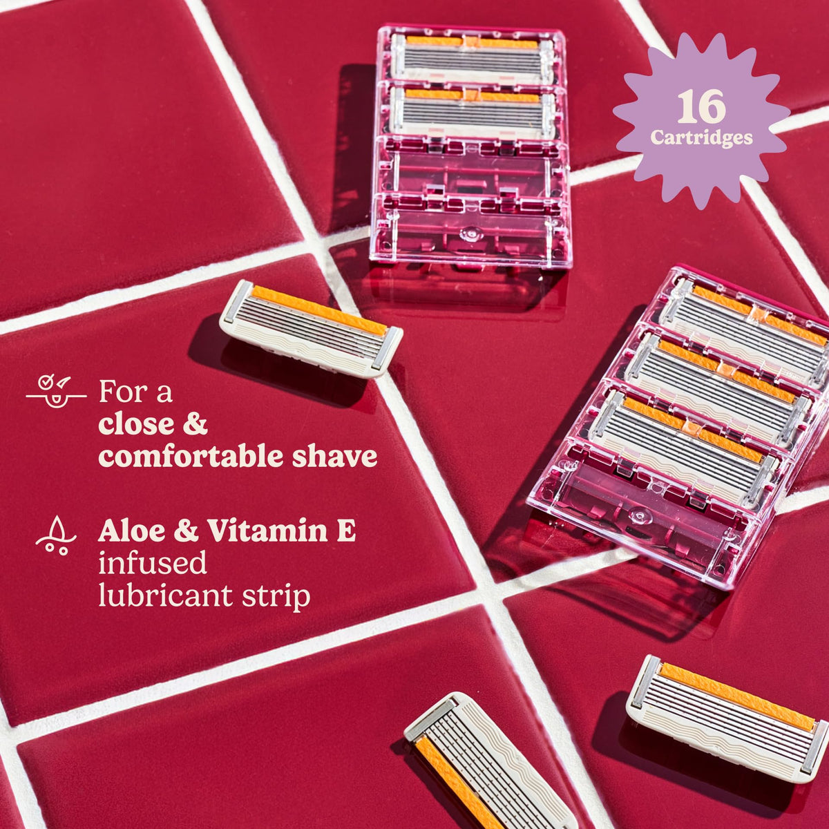Close-up of Dollar Shave Club women's razor blades