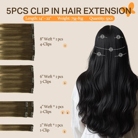Close-up of DOORES clip-in hair extensions showing hand-sewn wefts