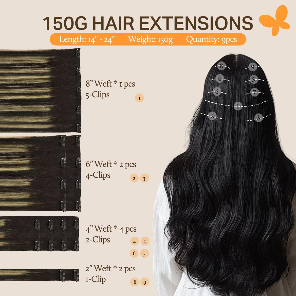 Close-up of DOORES Clip in Hair Extensions showing texture