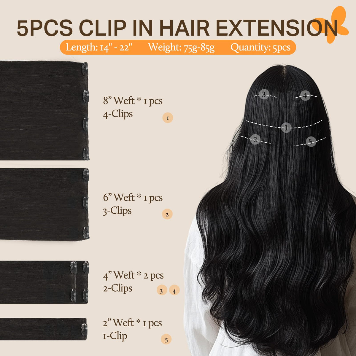 Close-up of DOORES Clip in Hair Extensions showing the steel clips