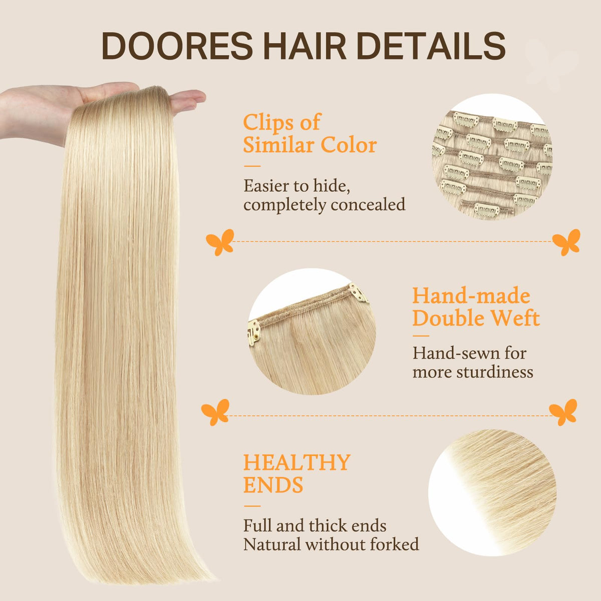 Close-up of DOORES Clip in Hair Extensions soft texture