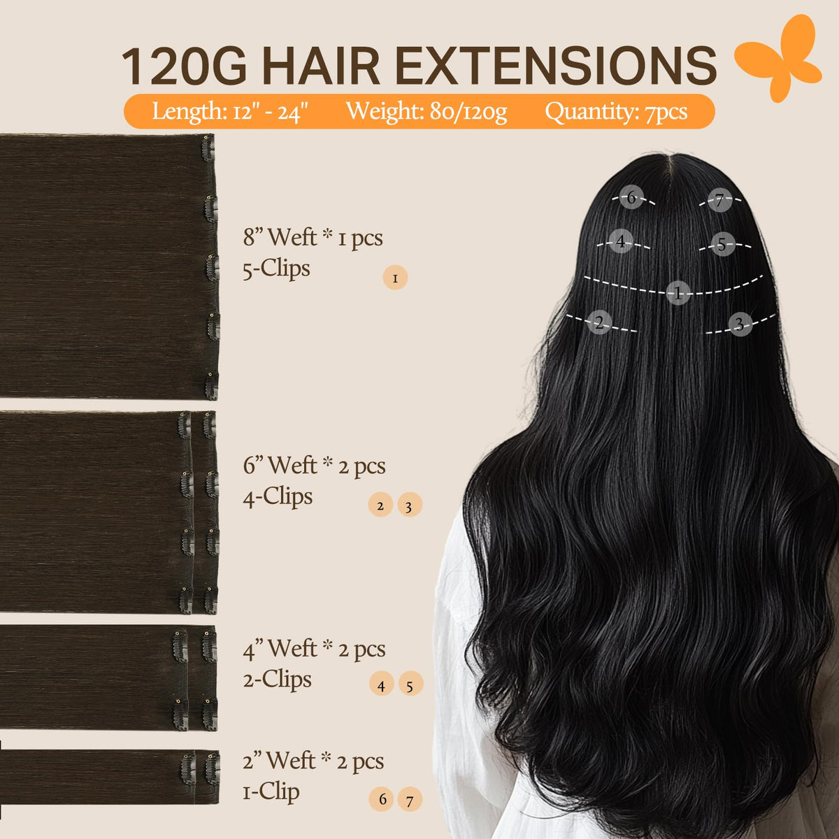 Close-up of DOORES Clip in Hair Extensions U-shaped clips
