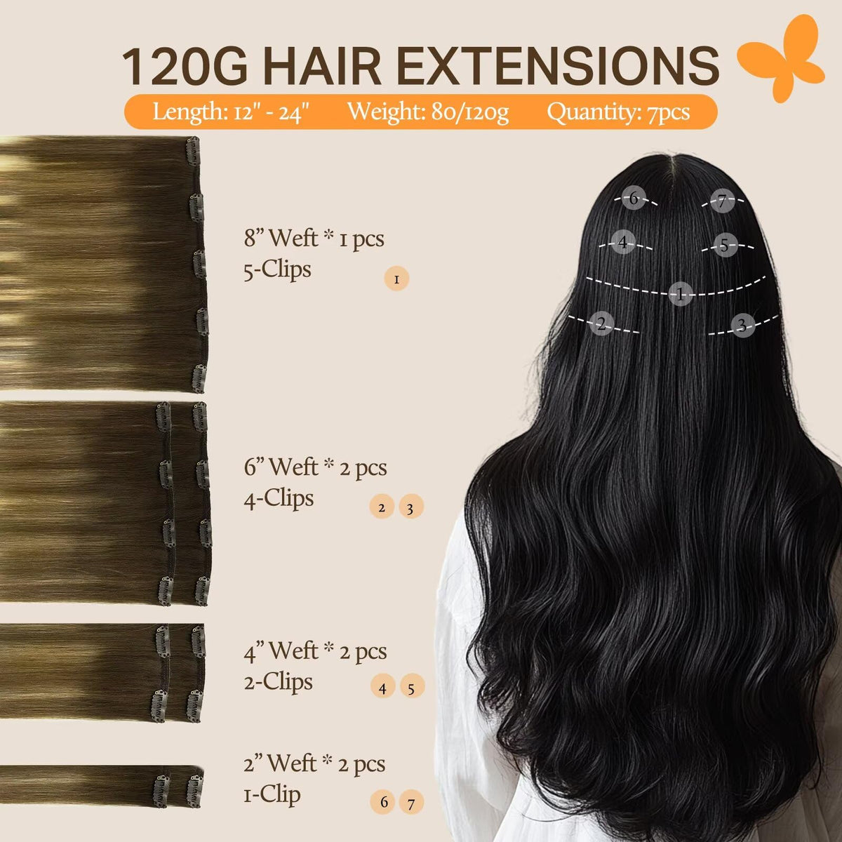 Close-up of DOORES Clip in Hair Extensions U-shaped metal clip