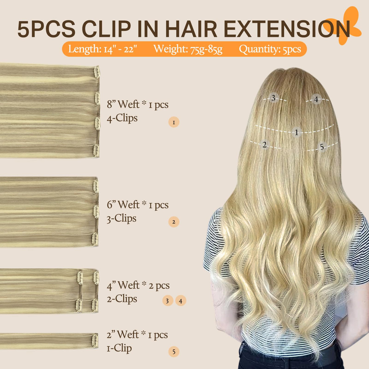 Close-up of DOORES Clip-in Hair Extensions with hand-sewn wefts