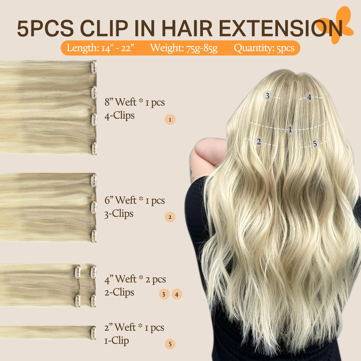 Close-up of DOORES Clip-in Hair Extensions with steel clips