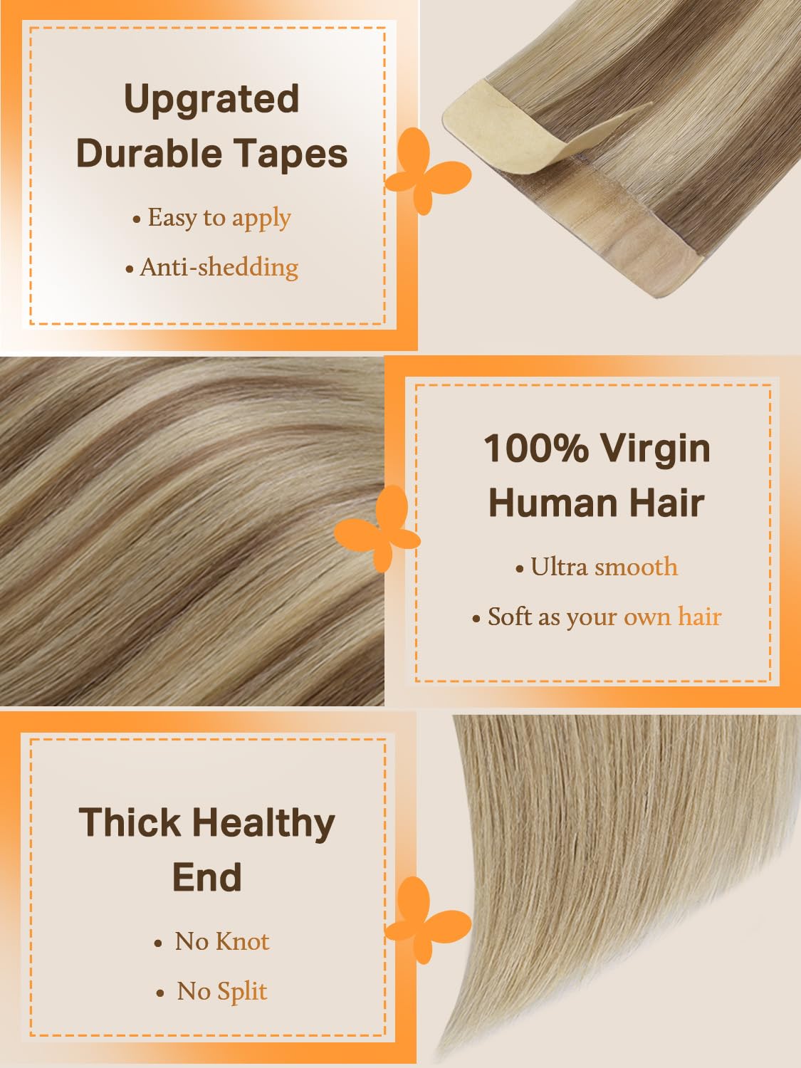 Close-up of DOORES Tape in Hair Extensions showing texture