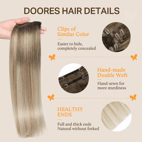 Close-up of DOORES U-shaped metal clips on hair extensions