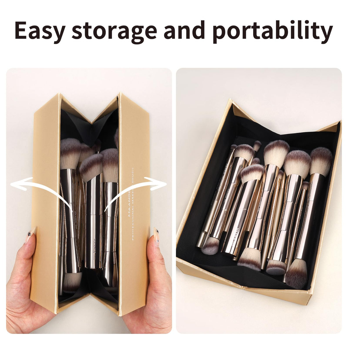Close-up of double-ended kabuki brushes from MAANGE set