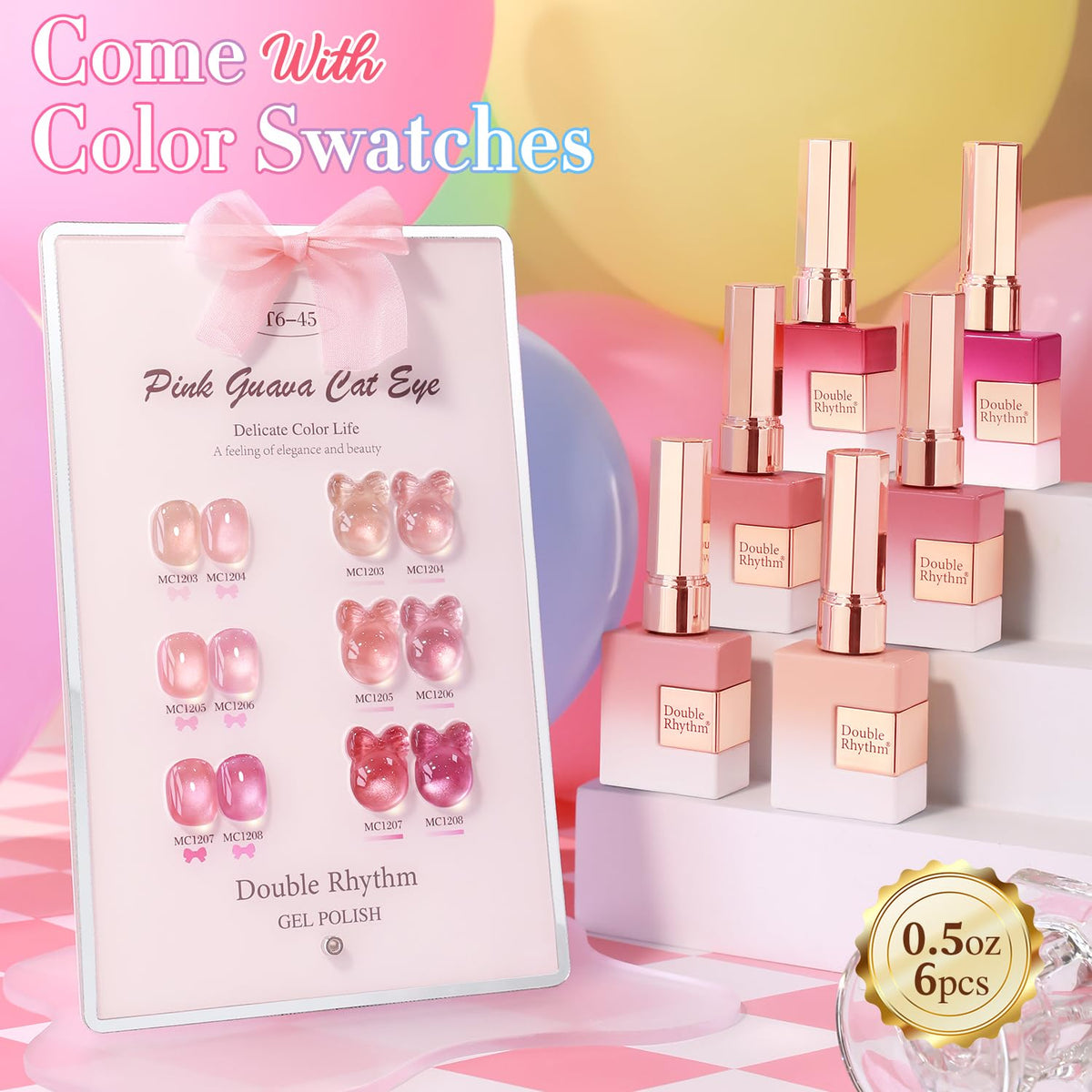Close-up of Double Rhythm Cat Eye Gel Nail Polish bottle with shimmer
