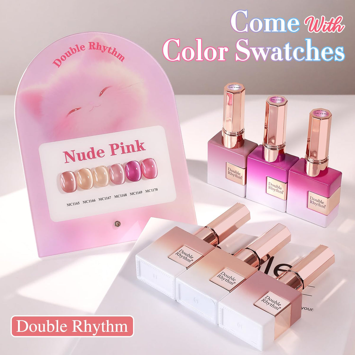 Close-up of Double Rhythm Gel Nail Polish bottle in nude pink