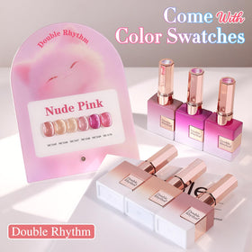 Close-up of Double Rhythm Gel Nail Polish bottle in nude pink