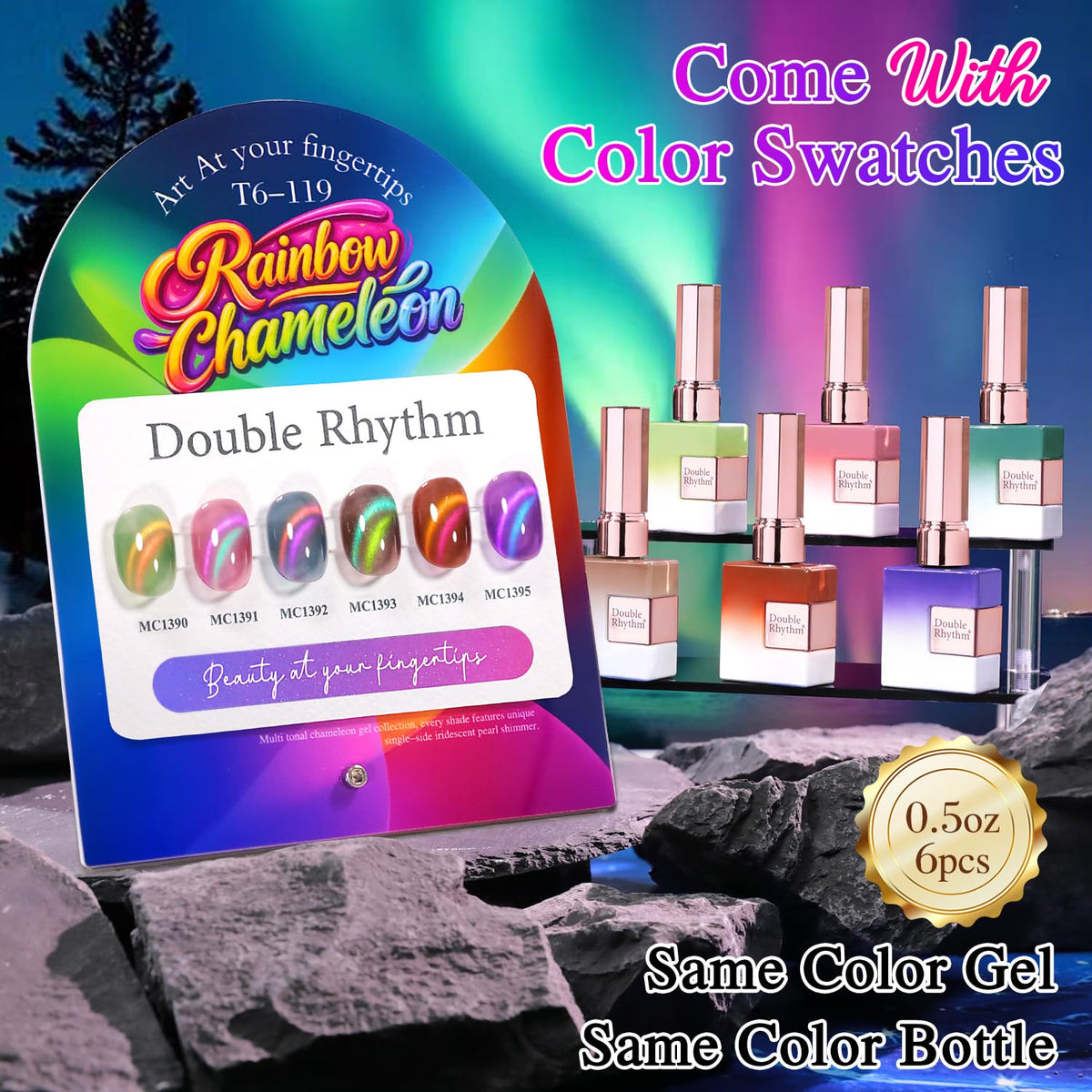 Close-up of Double Rhythm Gel Nail Polish bottle with shimmer